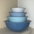 Rare Pyrex Moody Blues Mixing Bowls Set Of 4 Clear Bottom 326, 325, 323, 322