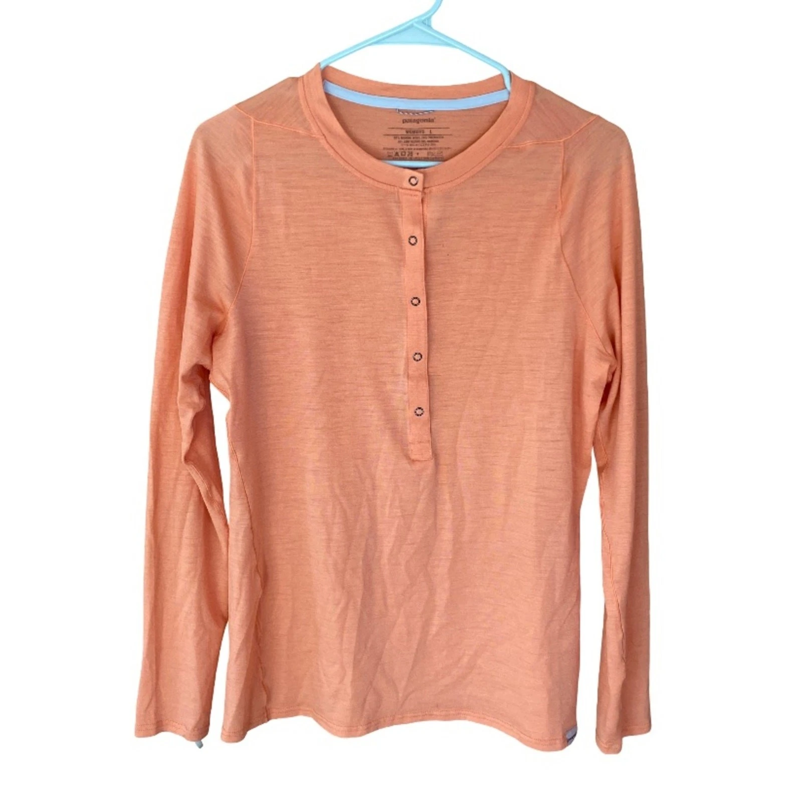 Patagonia merino wool Lightwear orange base layer long sleeve henley size large