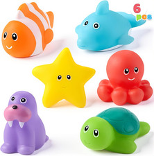 6 Pcs Sea Animal Bath Toys, Sealed No-Hole Mold Free Bathtub Toys for Kids,