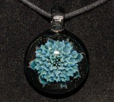 Dahlia Pendant Handblown Glass – Layered Floral Art Wispy Rainbow Plant Leaves