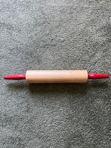 Vintage Wooden Rolling Pin With Red Handles Retro Kitchen Tool Baking Decor USA