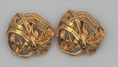 Vintage Designer Natori Gold Plated Brutalist Dome Earrings Clip-on 