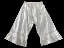Antique Edwardian Era Drawers Pettipants Bloomers Lace Trim Ivory Cotton