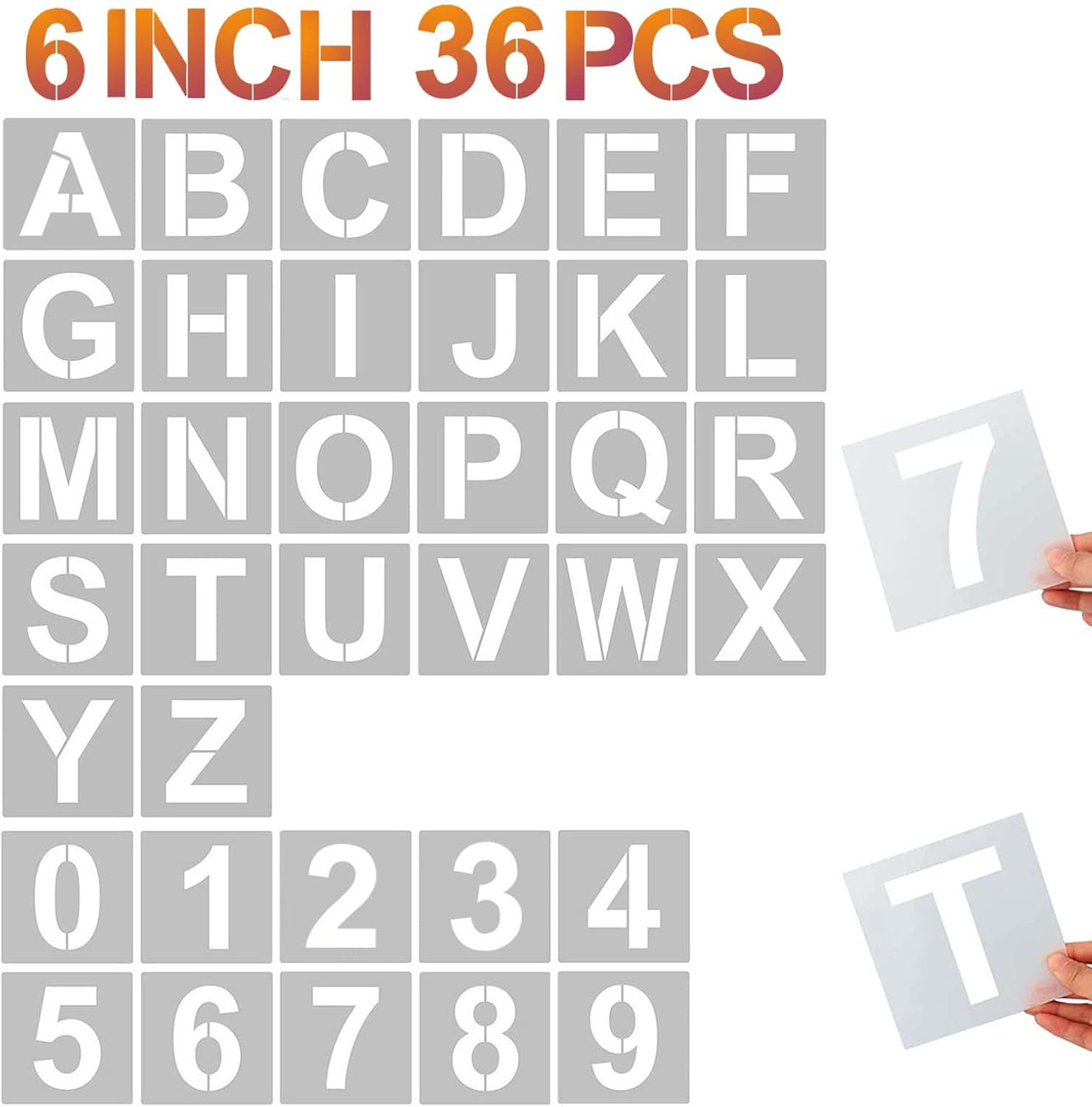 6 Inch Letter Stencils and Numbers, 36 Pcs Alphabet Art Craft Stencils, Reusable