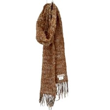 Avoca Ireland Boucle Knit Fringe Scarf Irish Apricot Textured Woven Neutral Wool