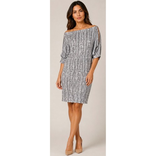 Armani Exchange, Armani Exchange Grey Feather Print Zipper Cold Shoulder Sheath Dress Small
