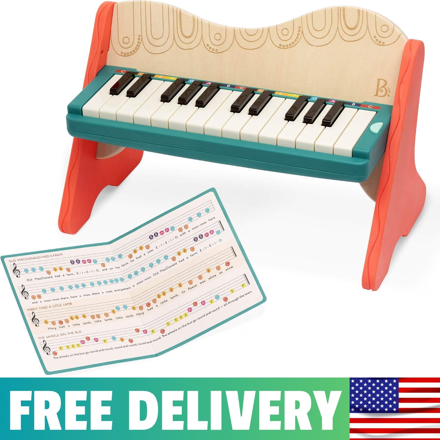 Pianoforte in legno, Mini Maestro con canzoniere con codice colore