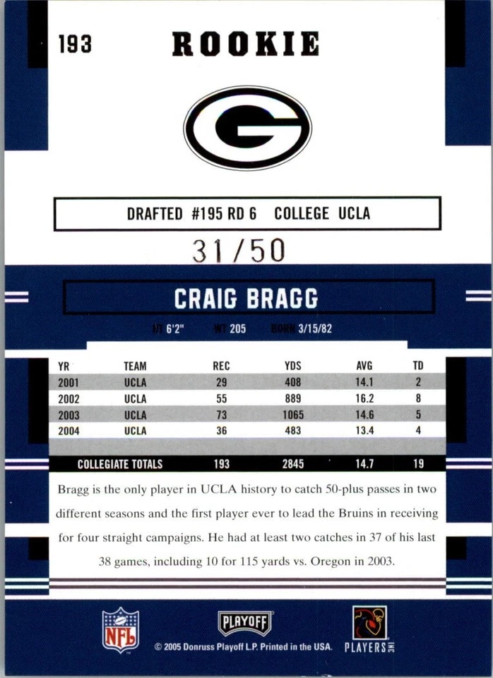2005 Playoff Prestige Xtra Points Green #193 Craig Bragg /50 - FB - Image 2 of 2