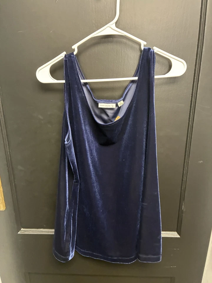 Susan Graver Navy Blue Velvet Women’s Tank Top - Size 1X - Image 3 of 4