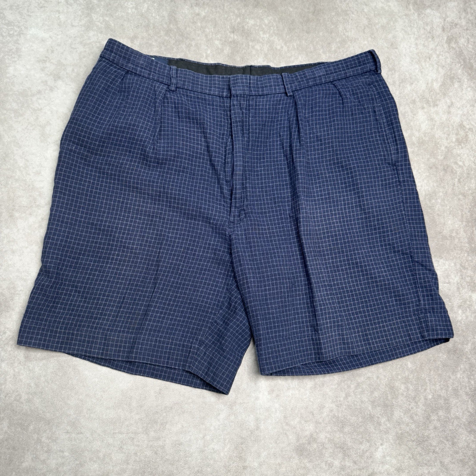 VTG Polo Ralph Lauren Mens Linen Cotton Blend Shorts Size 38 Blue Preppy Graph