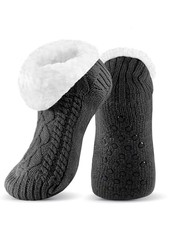 Slipper Socks for Men with Grippers, Mens Fuzzy Thermal Winter Cozy 7-13 Black