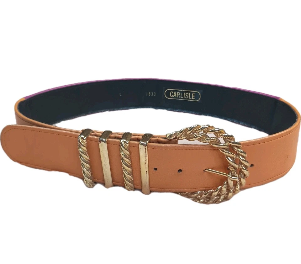 Cinturón Vintage Cuero Colorblock Caliente Rosa y Naranja Oro Hebilla Talla L En muy buena condición+ Años 80 90  Foto 2 de 4