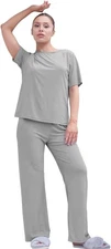 TALMONT WOMEN'S PAJAMA SET SHORT SLEEVE 2 PIECE OUTFITS LOUNGE SET - 3XL - GRAY