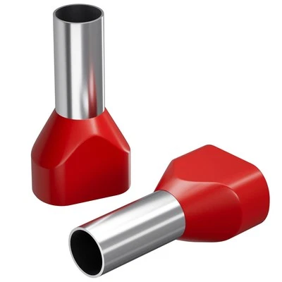 100x Twin Aderendhülse isoliert 2x 10mm² Rot Kupfer verzinnt 6,8x14mm Hülse - Bild 1 von 4