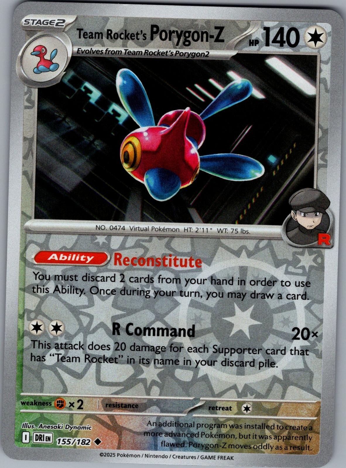 Team Rocket's Porygon-Z 155/182 Uncommon Destined Rivals Pokemon Reverse Holo NM