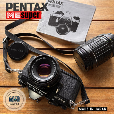 [SERVICED] Pentax ME Super (Black) + 50mm f/2 & Rare 135mm f/2.5 Takumar Bundle