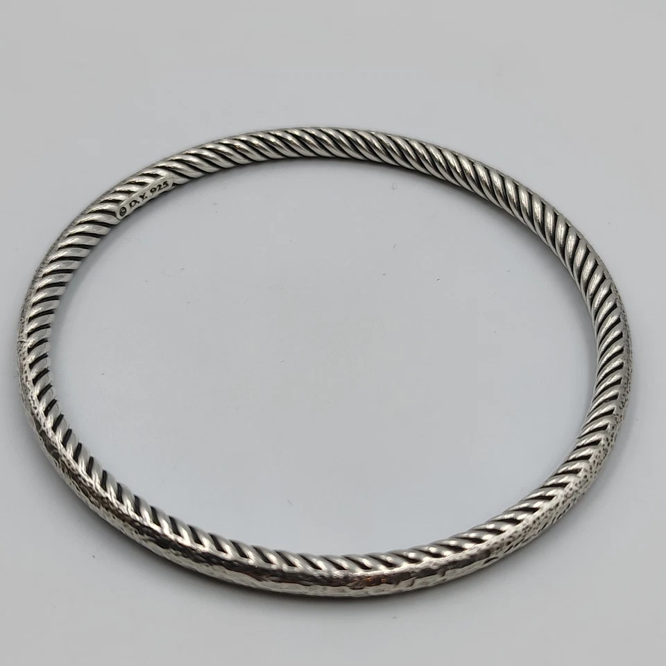 David Yurman Sterling Silver 925 Hammered Texture Bangle Bracelet 7.5" 4 mm - Image 3 of 4