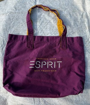 Vintage Esprit Purple Logo Tote Womens Open Top Rectangle Double Handles Yellow