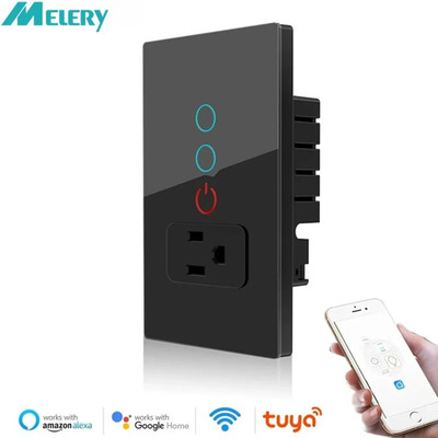 Melery WiFi Smart Socket Light Switch US Plug Touch Glass Panel Alexa Google Hom