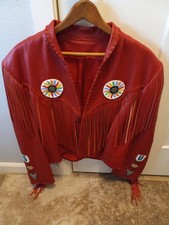 Leather Jacket Fringes Western Wear Traditional Women's Medium Indian Style