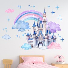 Princess Castle Wall Decals Stickers, Watercolor Rainbow Cloud Stars Princess...