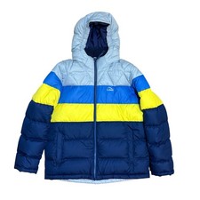 LL. Bean Kids Colorblock Down Puffer Hood Jacket Sherpa Lined Large 14-16