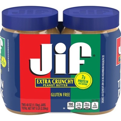 Jif Extra Crunchy Peanut Butter Twin Pack, 80-oz