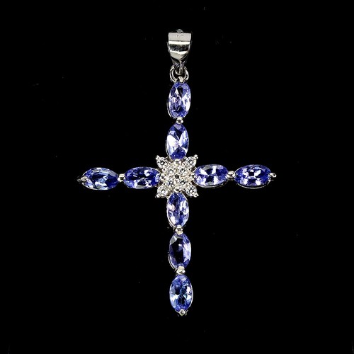 925 Sterling Silver Pendant Oval Tanzanite 5x3mm Cross Natural Gemstone ...