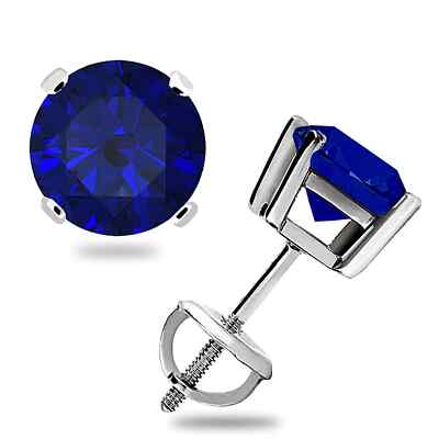 4 Ct Certified Blue Round Shape Studs Natural Diamond VVS1 White Gold Finish