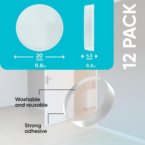 6-Piece Clear Rubber Door Knob Wall Protector Set, Self-Adhesive, Quiet Cushion - Picture 40 of 48