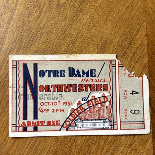 Boleto de fútbol americano Notre Dame vs. Northwestern del 10 de octubre de 1931 dañado como está RARO - Imagen 10 de 19