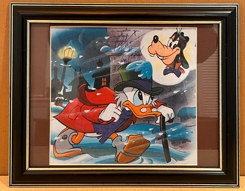 Disney Goofy Scrooge McDuck In Rain Framed Print Bill Farmer Signed