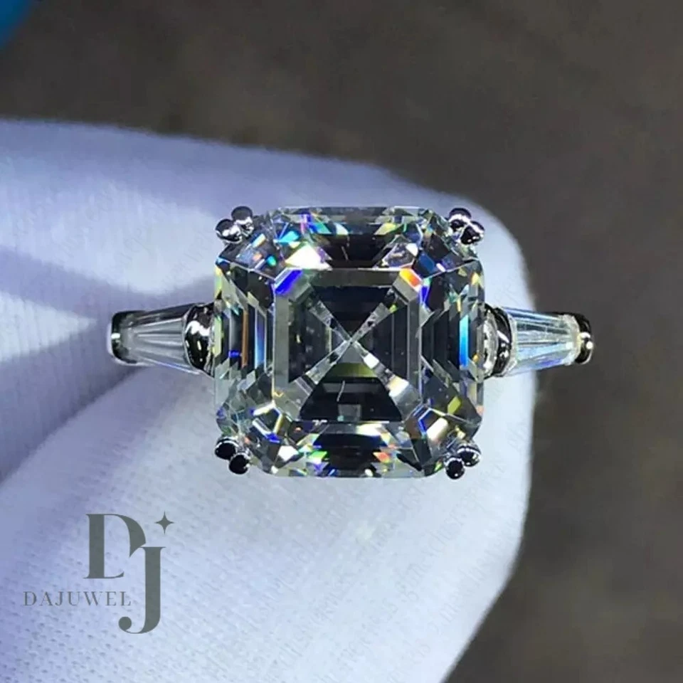 Anillo de compromiso solitario Moissanite corte Asscher de 3,50 quilates oro blanco sólido de 14K Foto 4 de 4