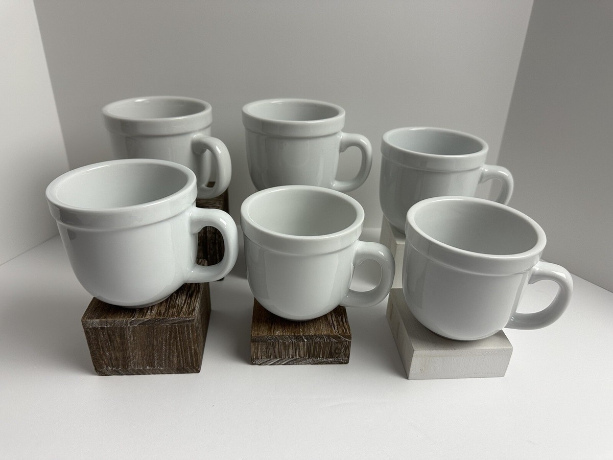 Set of 6 Vtg 90s Pottery Barn White Mugs Coffee Tea Heavy Cups 12oz  Stoneware
