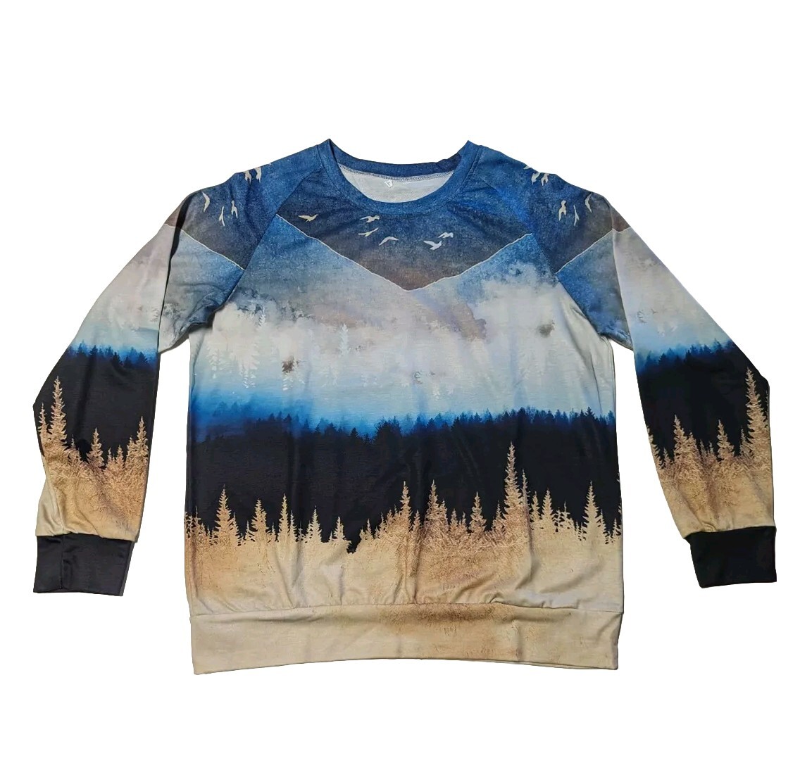 Women's Medium Mountain Landscape Lightweight Sweater Gray Navy