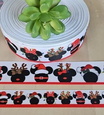 5/8, 7/8, 1 & 1.5" (1YD) Mickey Mouse Christmas Ribbon Minnie Antlers Santa Hat