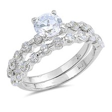 Sterling Silver .925 Clear CZ Engagement Wedding Ring Sets Size 6 7 8 9