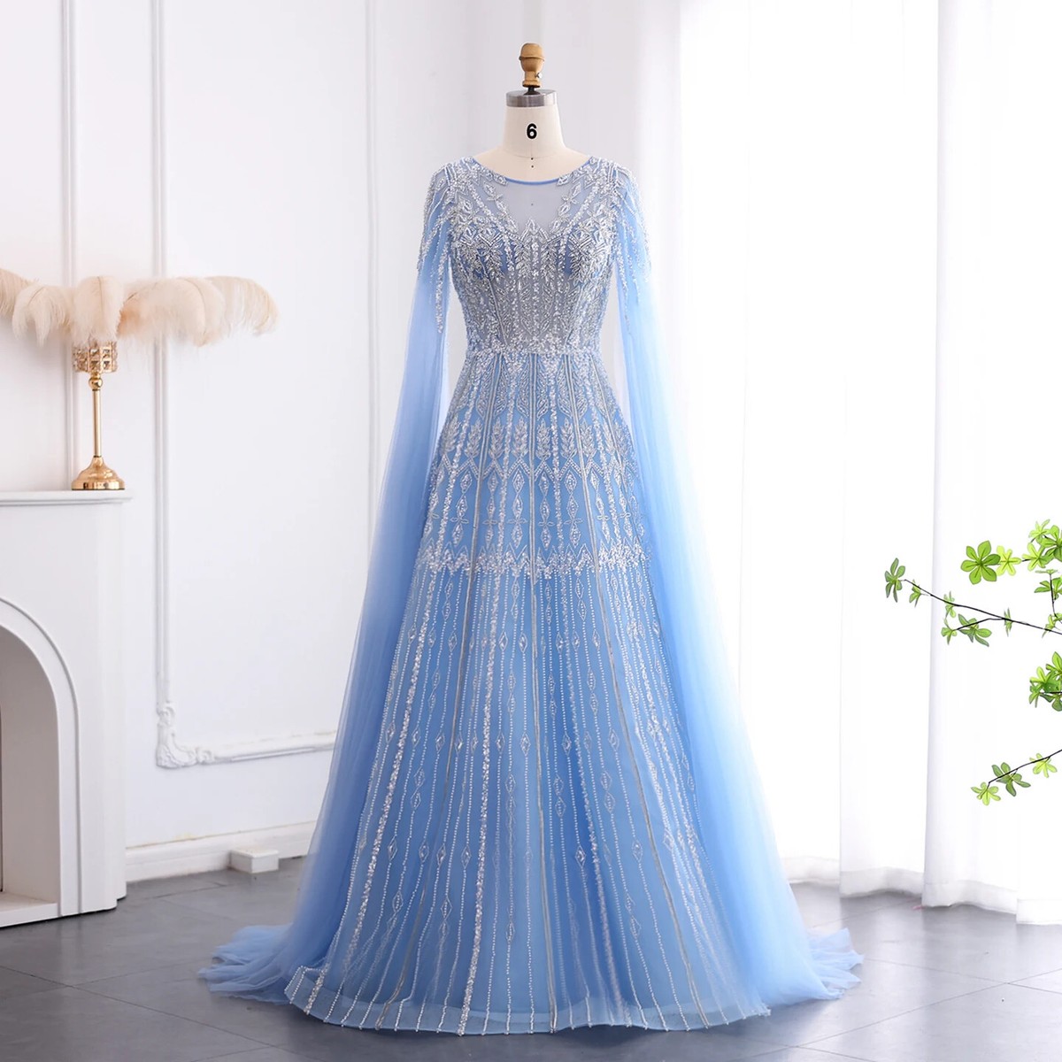 Evening Dress with Cape Sleeves Brown Pink Women Wedding Formal Party Gowns 