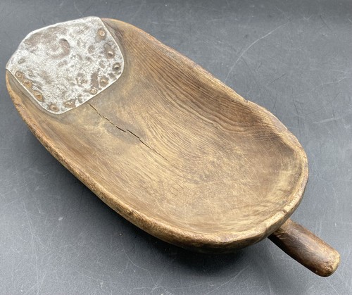 Vintage Handmade Tutsi Wood With Metal Tip Scoop 11 1/2" - Picture 3 of 15