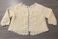Vintage Baby /Doll Soft Scalloped Knit Sweater Embroidered Flowers Boarder