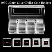 30mm Square Clear Coin Capsules Holders Container for Silver Dollar Storage Box