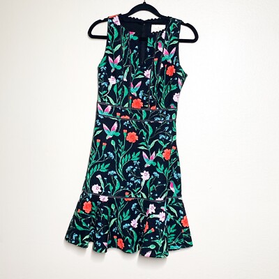 kate jacquard mini dress Kate Spade Jardin Tile Jacquard Mini Dress 0 Black Floral Hummingbird  Sleeveless