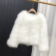 Women Genuine Ostrich Feather Fur Furry Real Fur Coat Short Jacket Parka Outwear