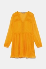 Zara SS19 Dotted Mesh Dress Mustard 7521/108 Size S NWT