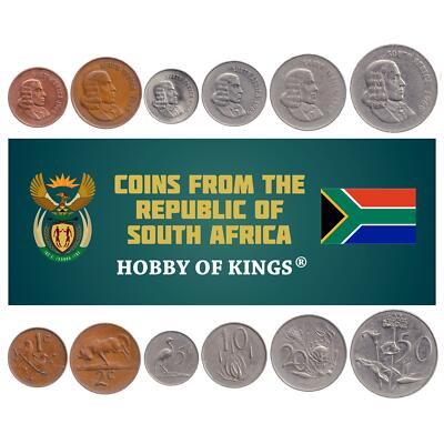 South African 6 Coin Set |  1 2 5 10 20 50 Cents | Blue Crane | 1965 - 1970