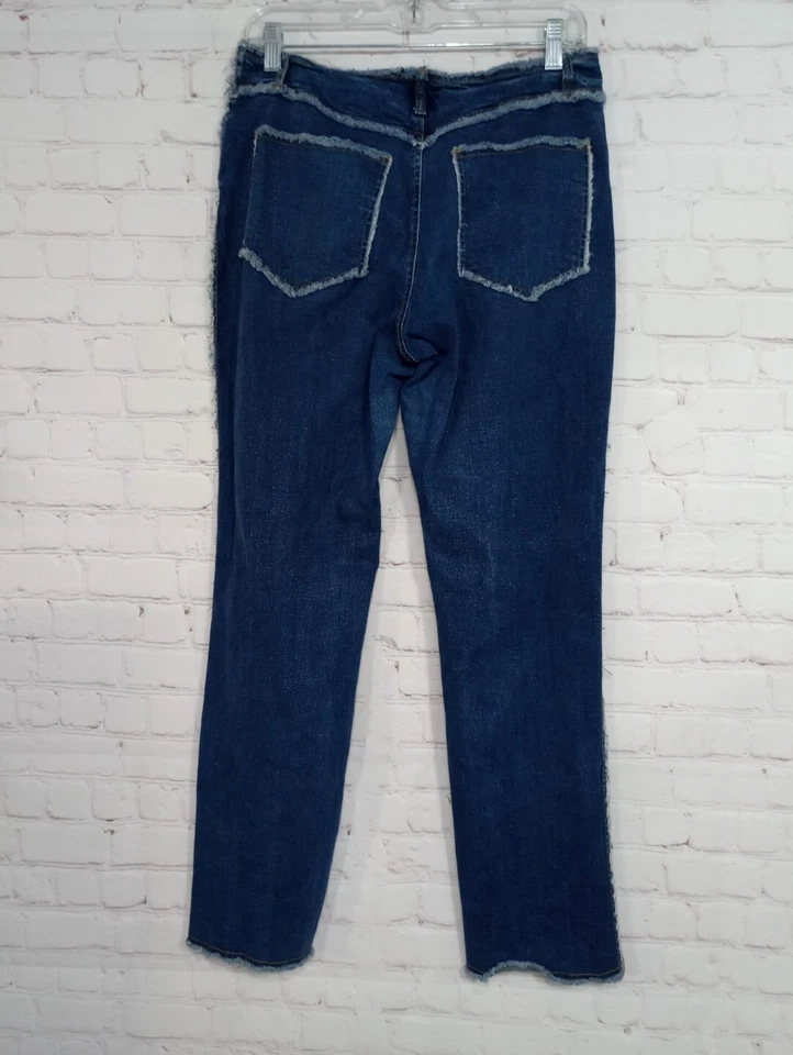 Pantalones de mezclilla para mujer Baccini talla 10 azul dobladillo crudo bigotes con cordones vaquero pierna recta Foto 2 de 4