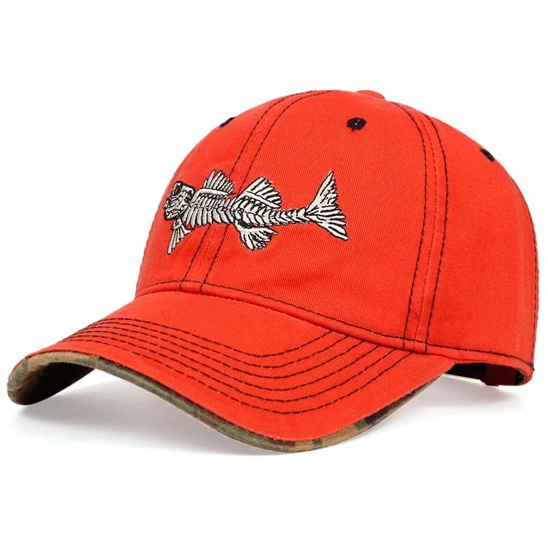 Fish Skeleton Hat Fishing Baseball Cap Trucker Hats For Men Casual Fish  Bone Red