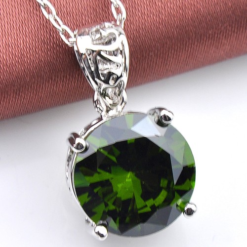 Unique Round Style Natural Olive Peridot Solid Silver Woman Necklace Pendants - Picture 3 of 6