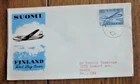 FINLAND AIRMAIL AIRPLANE 1959 BLUE CACHET FDC ADDR TO USA