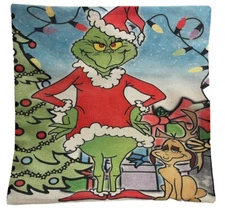 Grinch Max Christmas Tree Linen Throw Pillow Cover Winter Holiday Home Decor 18”